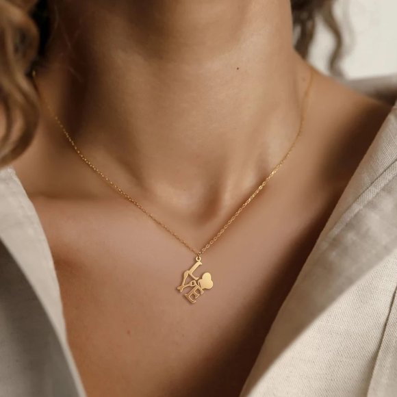 Cooking Love Gold Necklace, Love to Cook Chefs Pendant Necklace, Baking - Picture 3 of 4